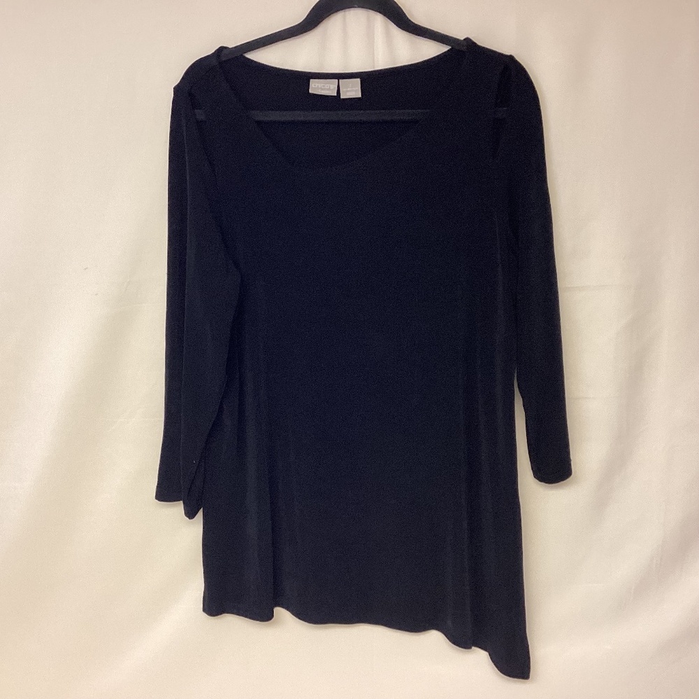 Chico’s Travelers Tunic Size 2(12/14) Black Neutral Minimalist Basic Vacation
